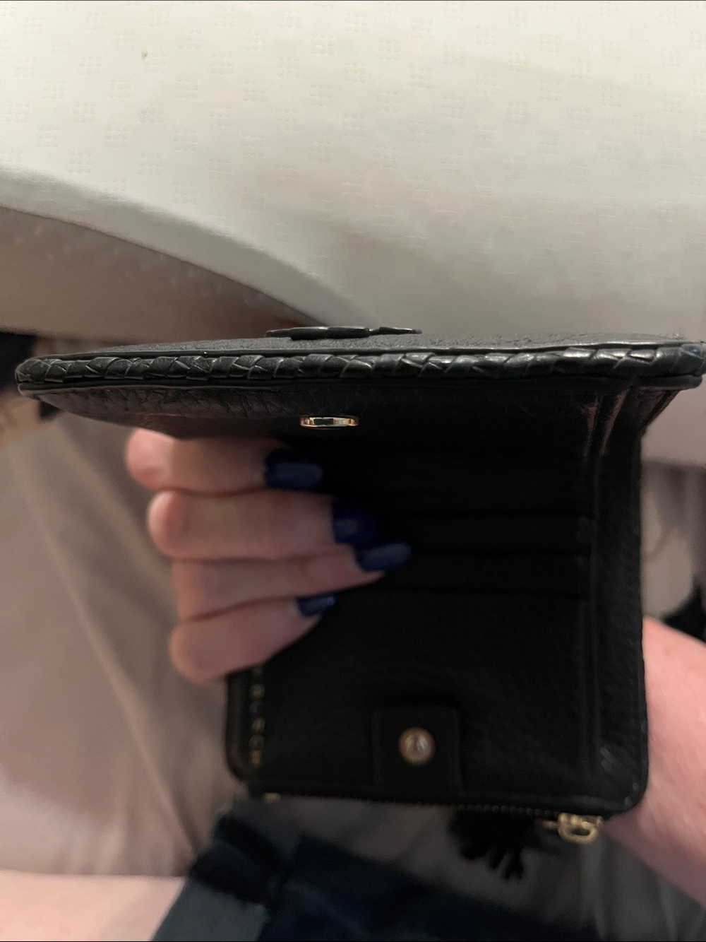 EUC Tory Burch Black Pebbled Leather Tri Fold Wallet with Tassel, Sublime in box - Picture 11 of 13